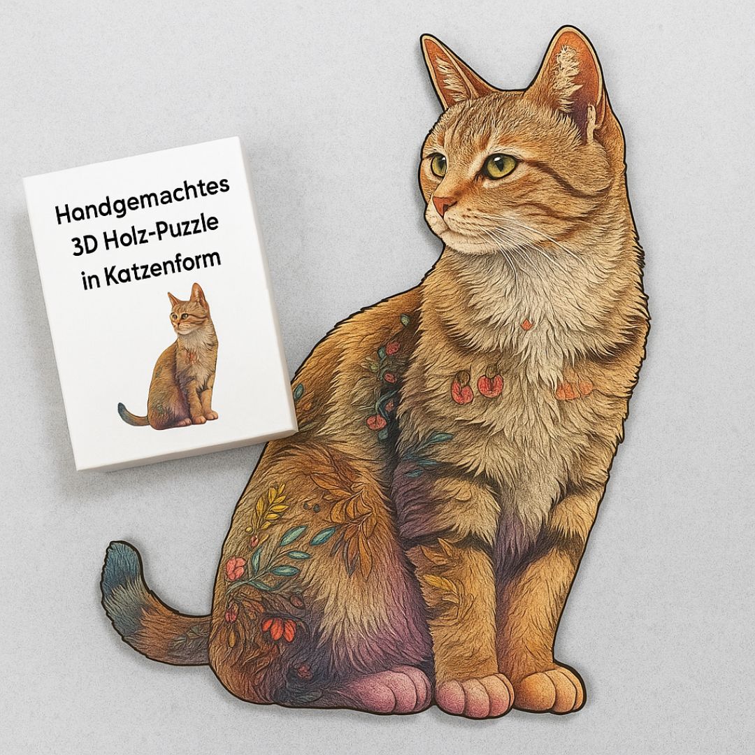 Puzzle 3D in legno a forma di gatto