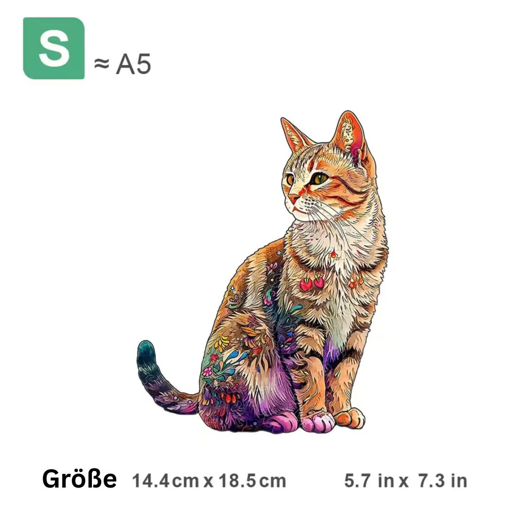 Puzzle 3D in legno a forma di gatto