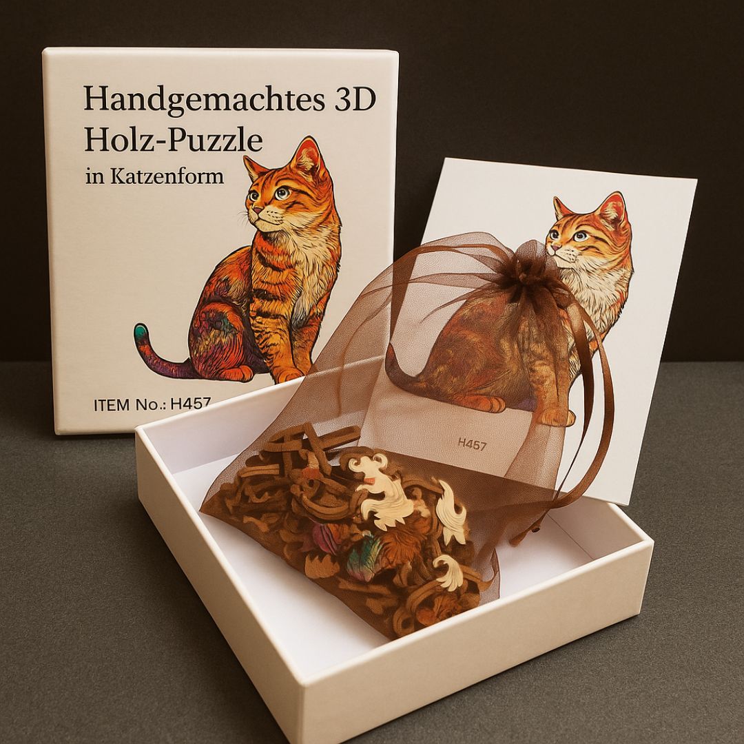 Puzzle 3D in legno a forma di gatto