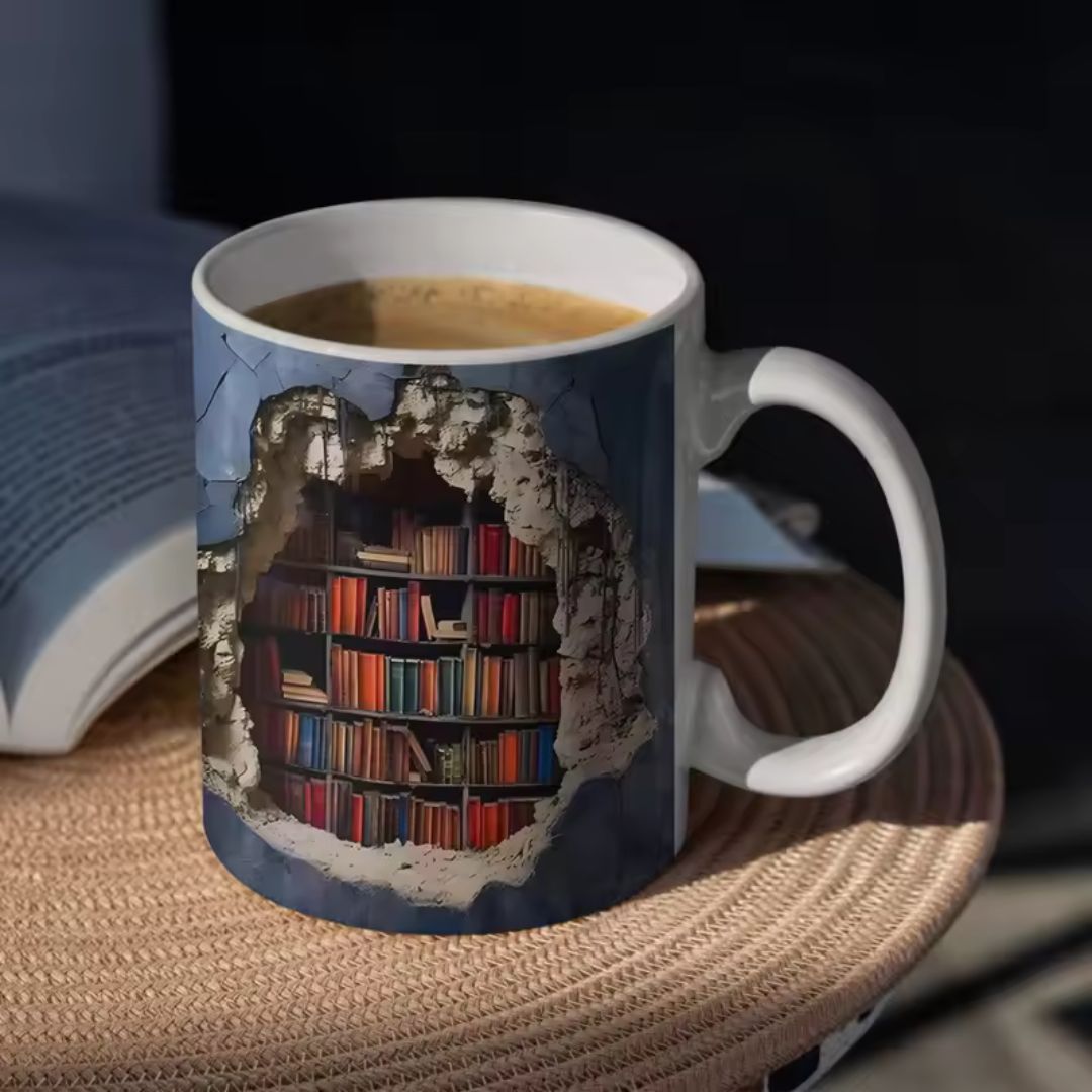 Tazza a mondo letterario 3D fatta a mano