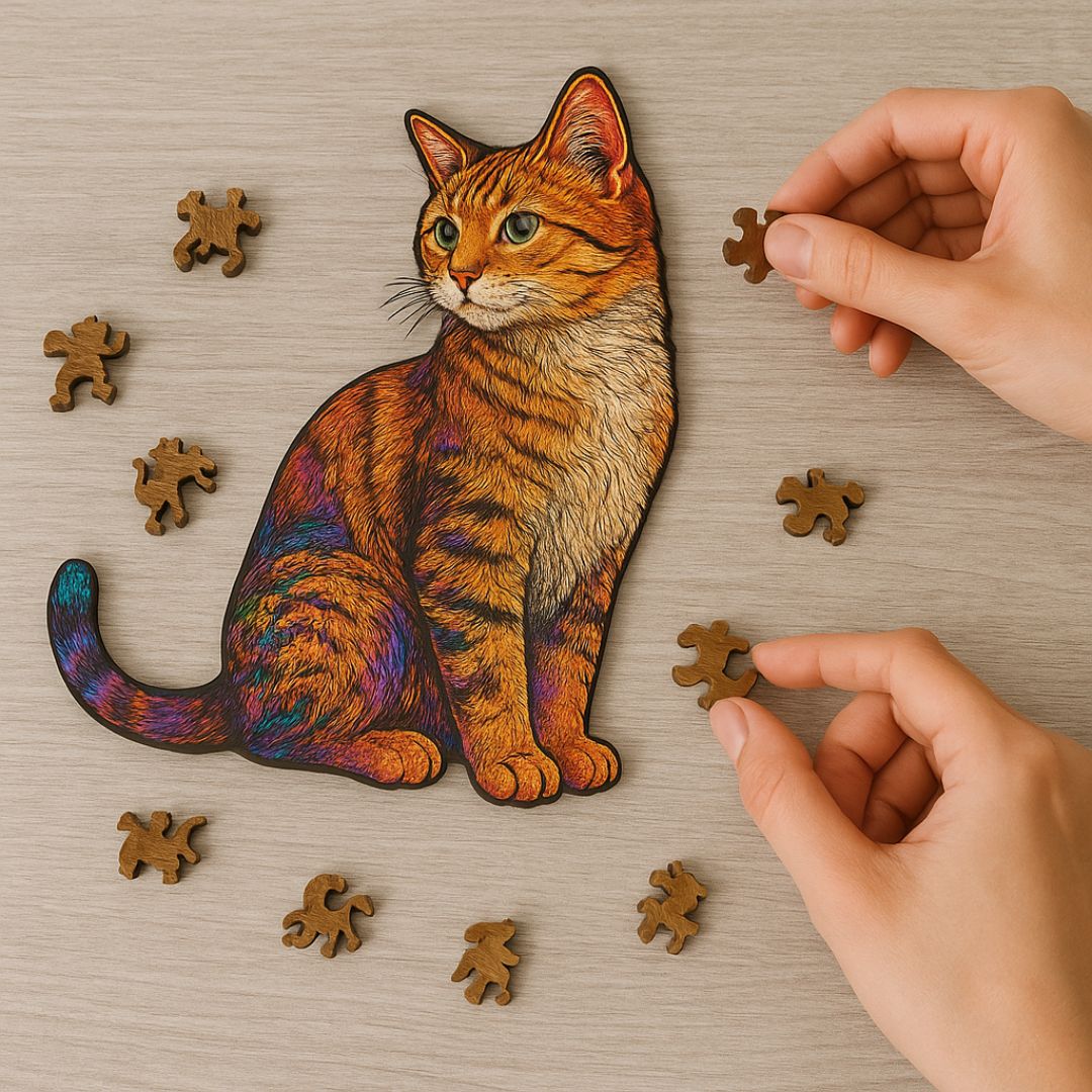 Puzzle 3D in legno a forma di gatto