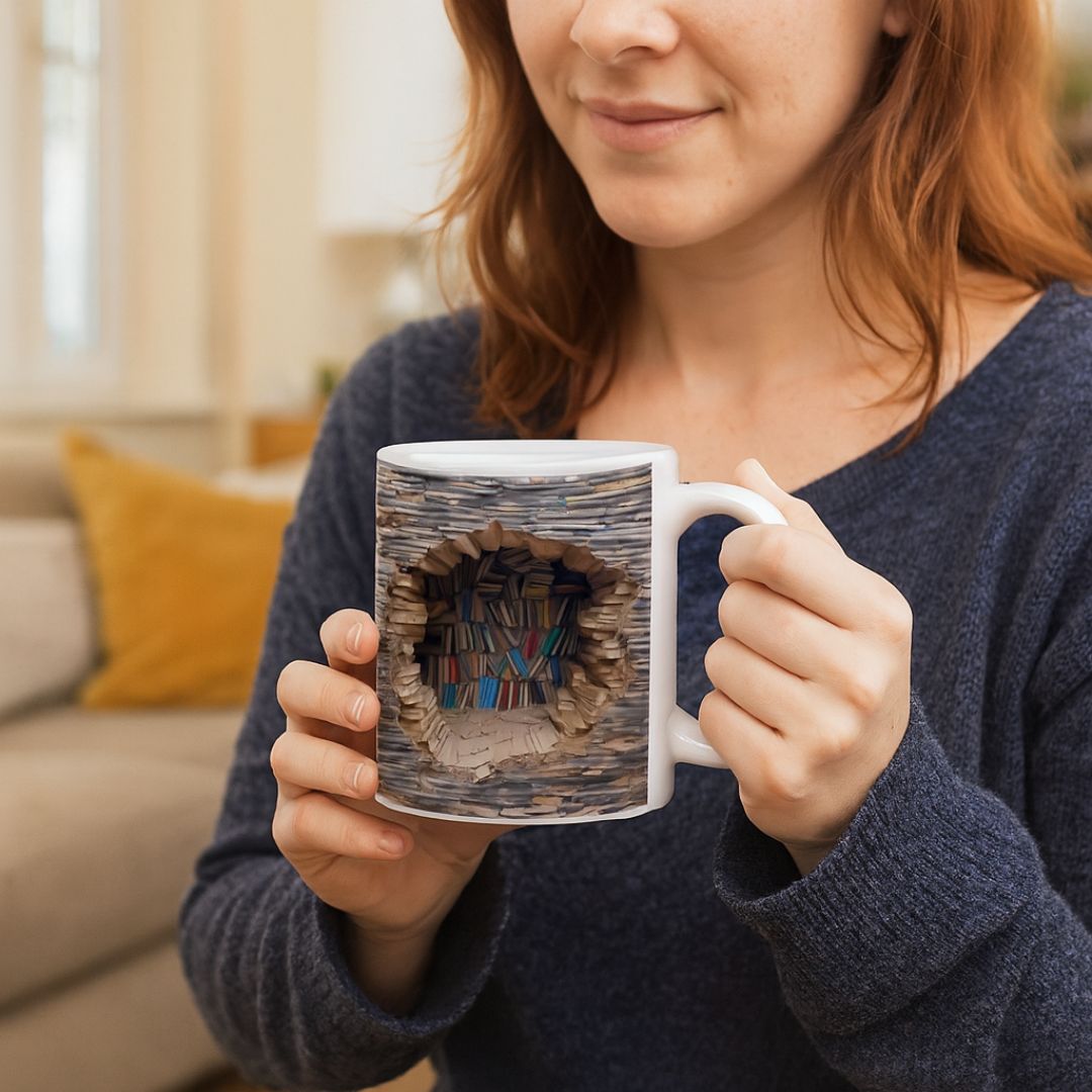 Tazza a mondo letterario 3D fatta a mano