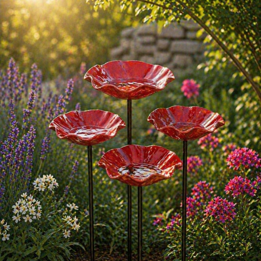Fiori per uccelli - Abbeveratoio per uccelli a forma di fiore | Set da 2
