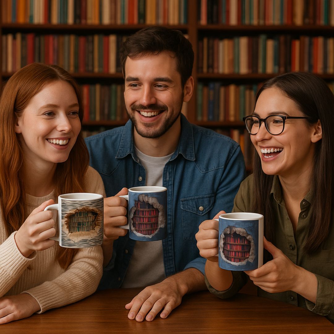 Tazza a mondo letterario 3D fatta a mano