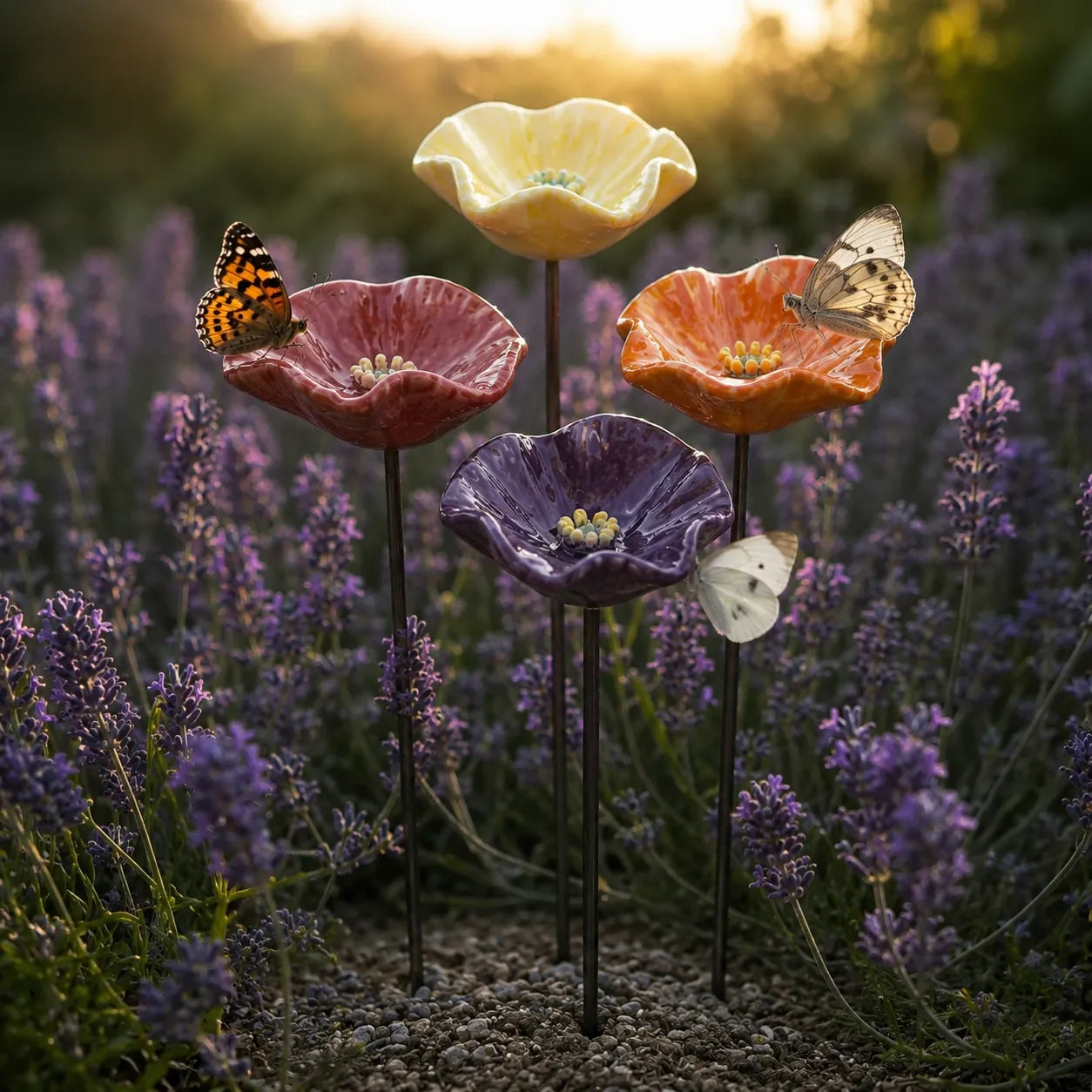 Bevi-insetti in ceramica a fiori di farfalla