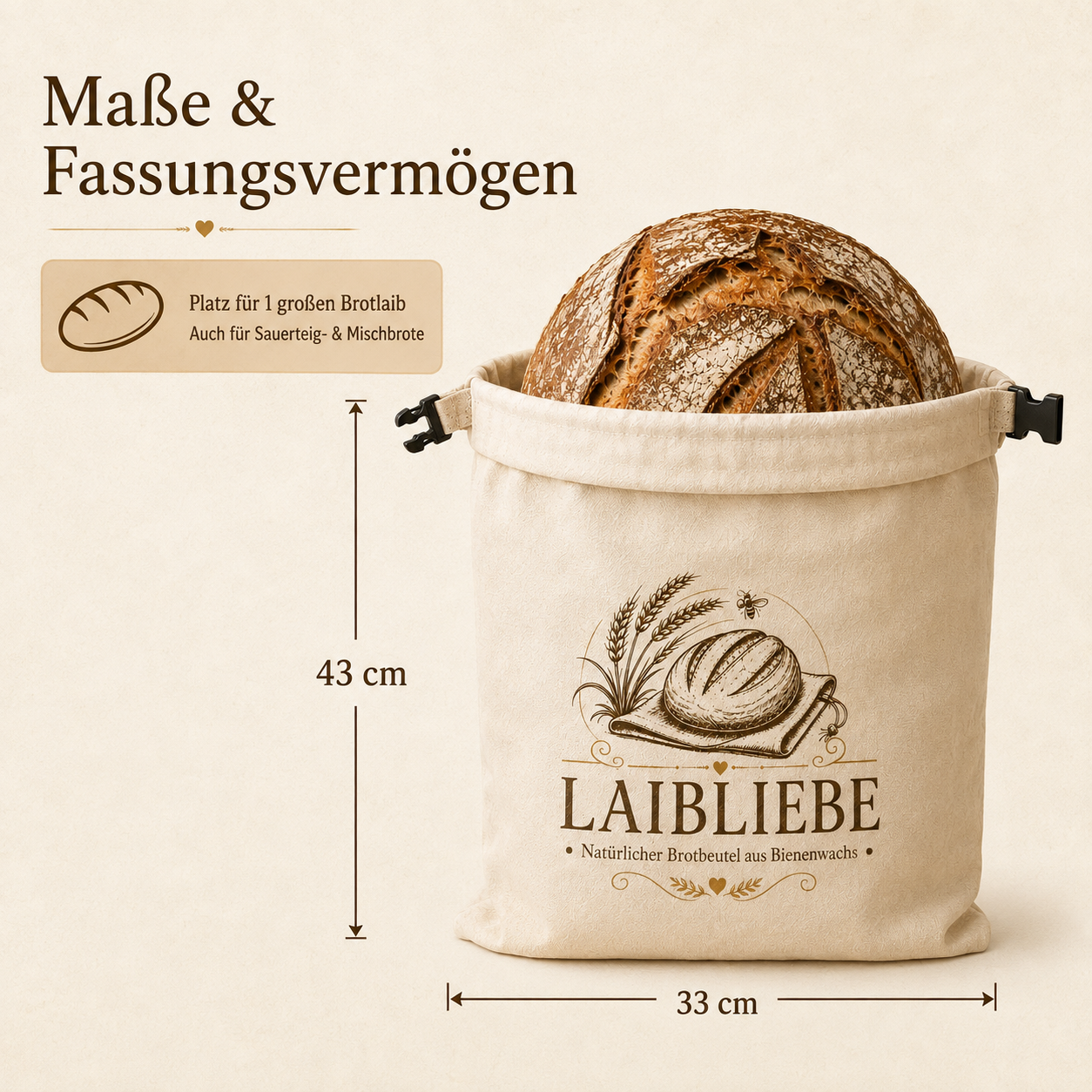LaibLiebe – natürlicher Brotbeutel aus echtem Bienenwachs - Brot länger frisch halten