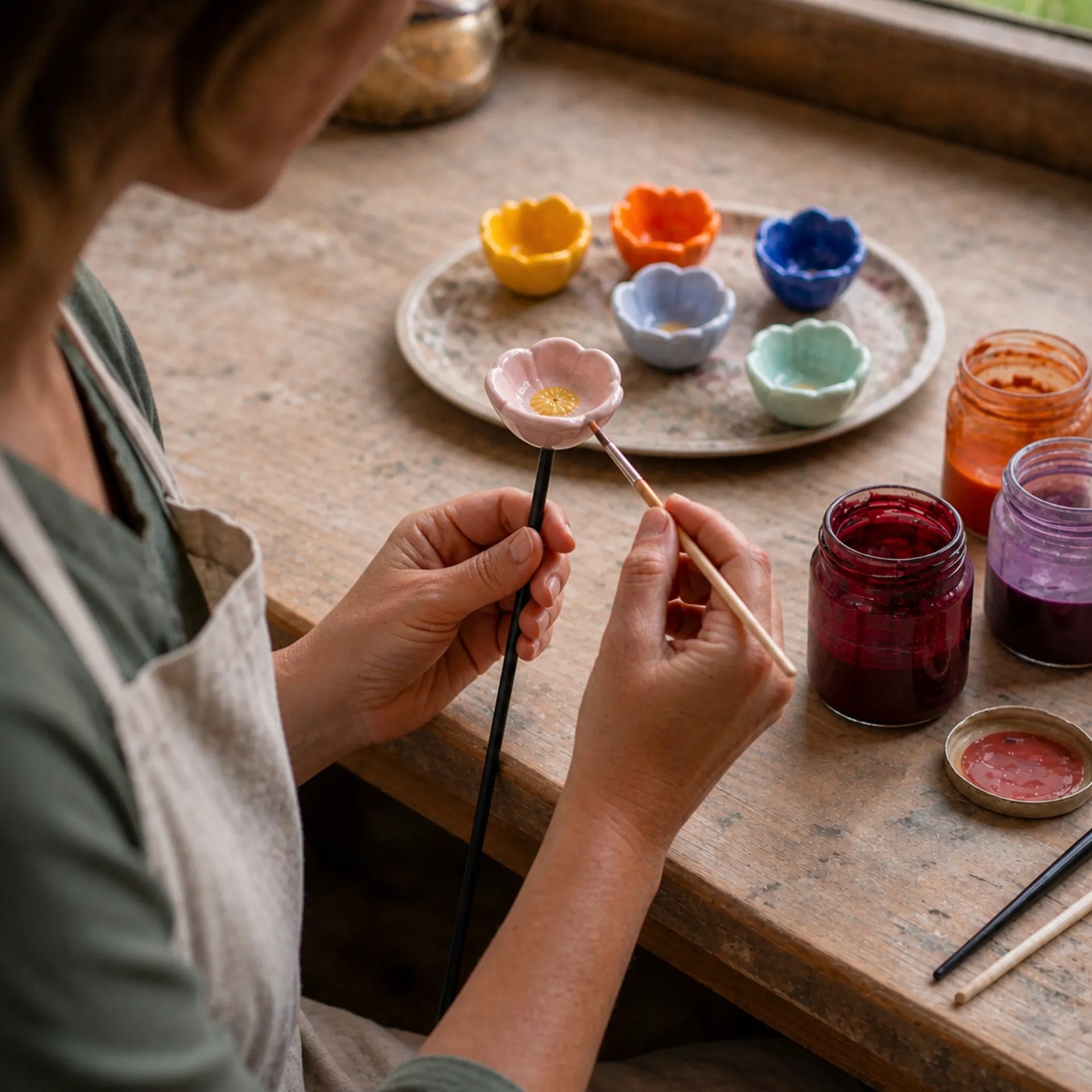Fiori d'api fatti a mano – abbeveratoi in ceramica resistenti alle intemperie, set da 6