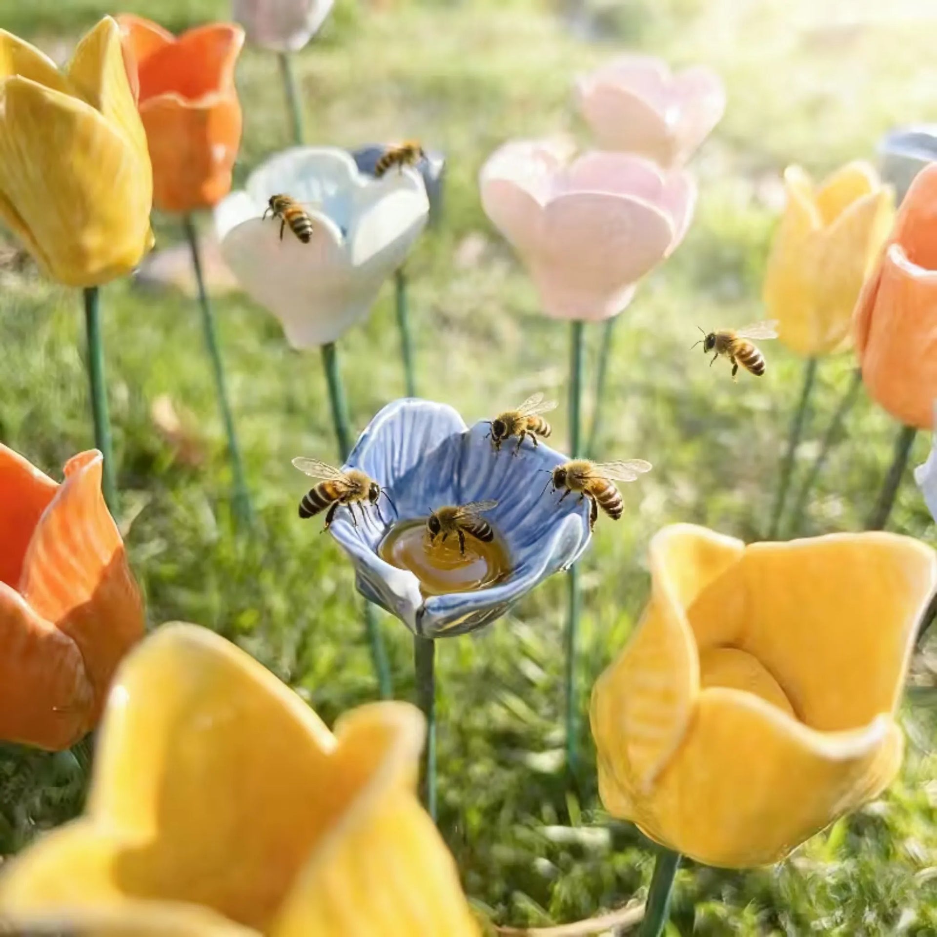 Fiori d'api fatti a mano – abbeveratoi in ceramica resistenti alle intemperie, set da 6