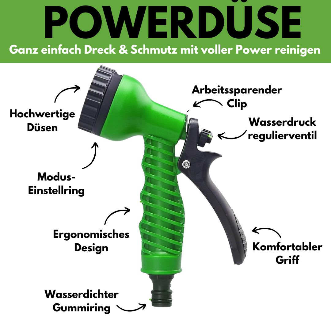 Set Powerflex - Tubo da giardino flessibile con doccia a 7 funzioni ad alta pressione