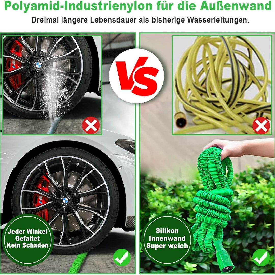 Set Powerflex - Tubo da giardino flessibile con doccia a 7 funzioni ad alta pressione