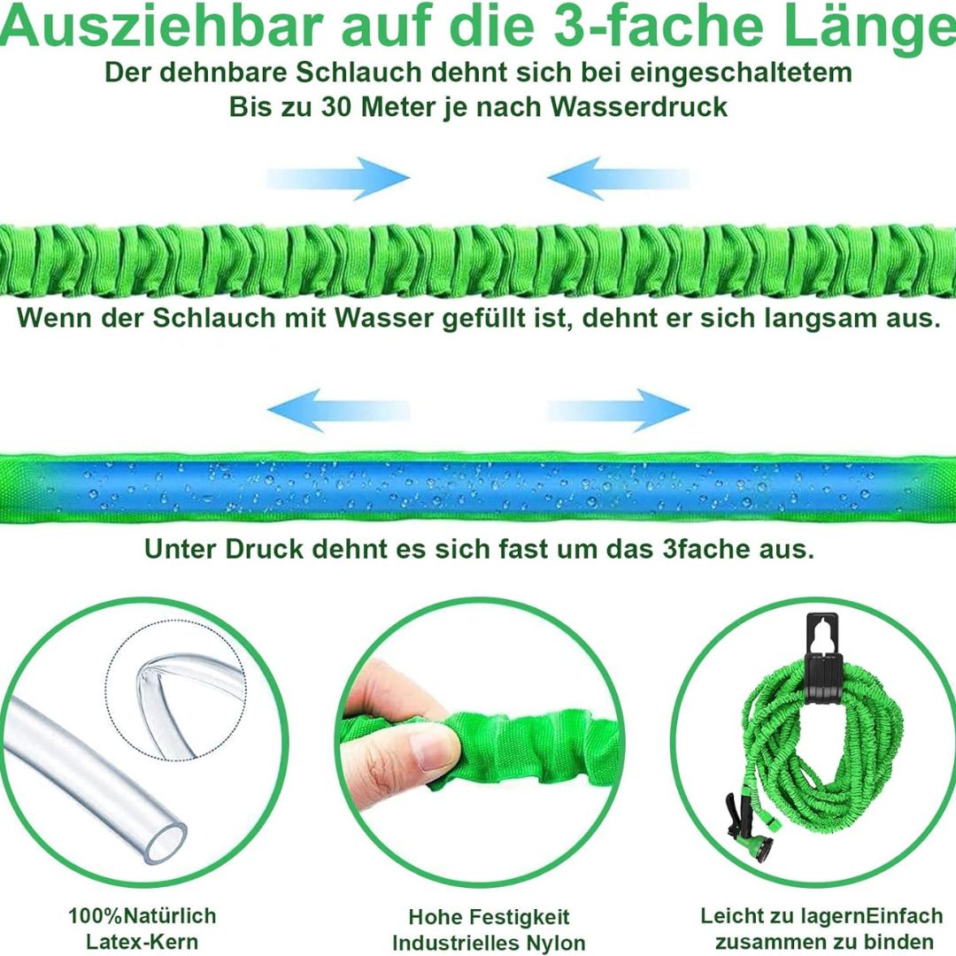 Set Powerflex - Tubo da giardino flessibile con doccia a 7 funzioni ad alta pressione