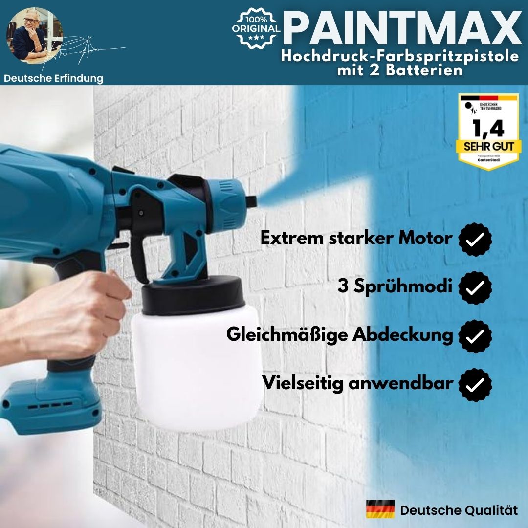 PaintMax - Spruzzatore di vernice senza fili ad alta pressione per una verniciatura rapida, efficiente e uniforme