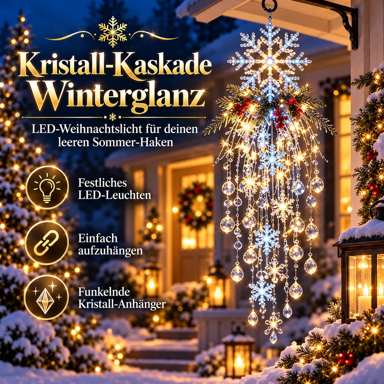 Kristall-Kaskade Winterglanz - LED-Weihnachtslicht für deinen leeren Sommer-Haken