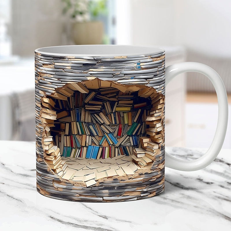 Tazza a mondo letterario 3D fatta a mano