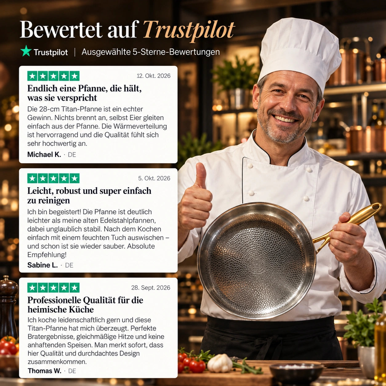 TitanPur Pro – Padella in titanio senza rivestimento, senza PFAS e PTFE | 30 cm