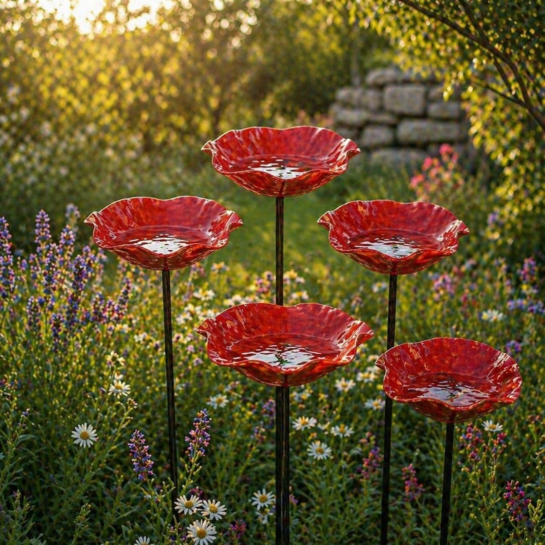 Fiori per uccelli - Abbeveratoio per uccelli a forma di fiore | Set da 2