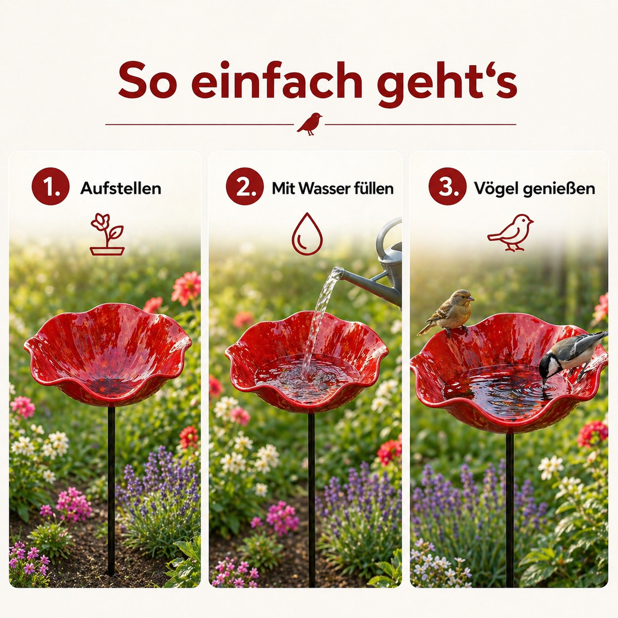 Fiori per uccelli - Abbeveratoio per uccelli a forma di fiore | Set da 2