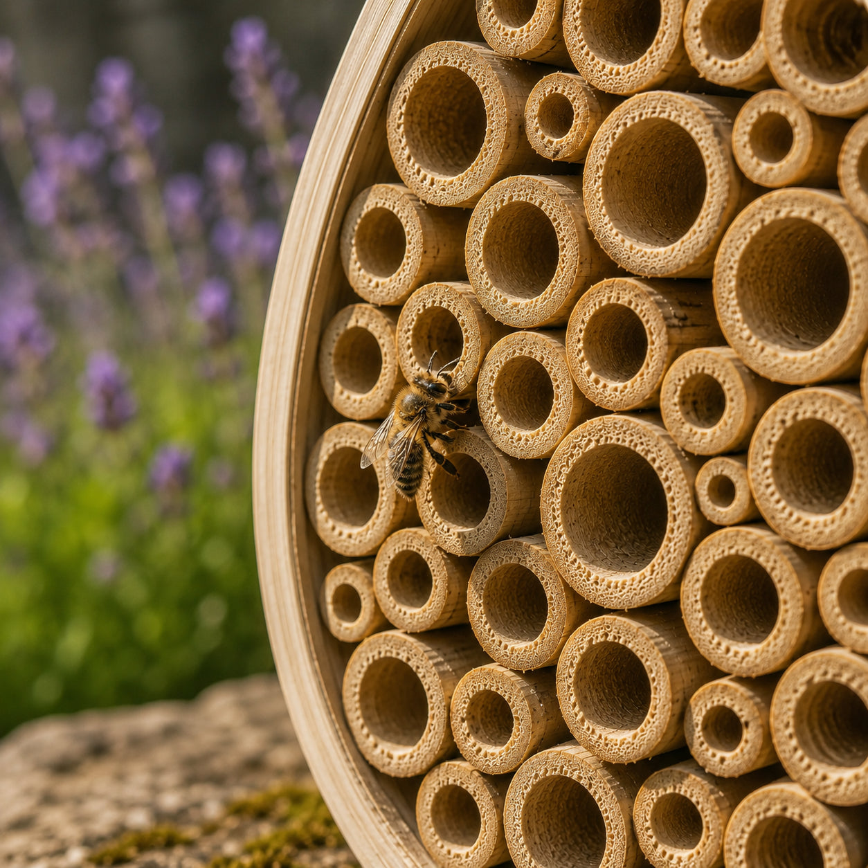 Wildbienenhotel – Handgeflochten aus Bambus & Hartholz